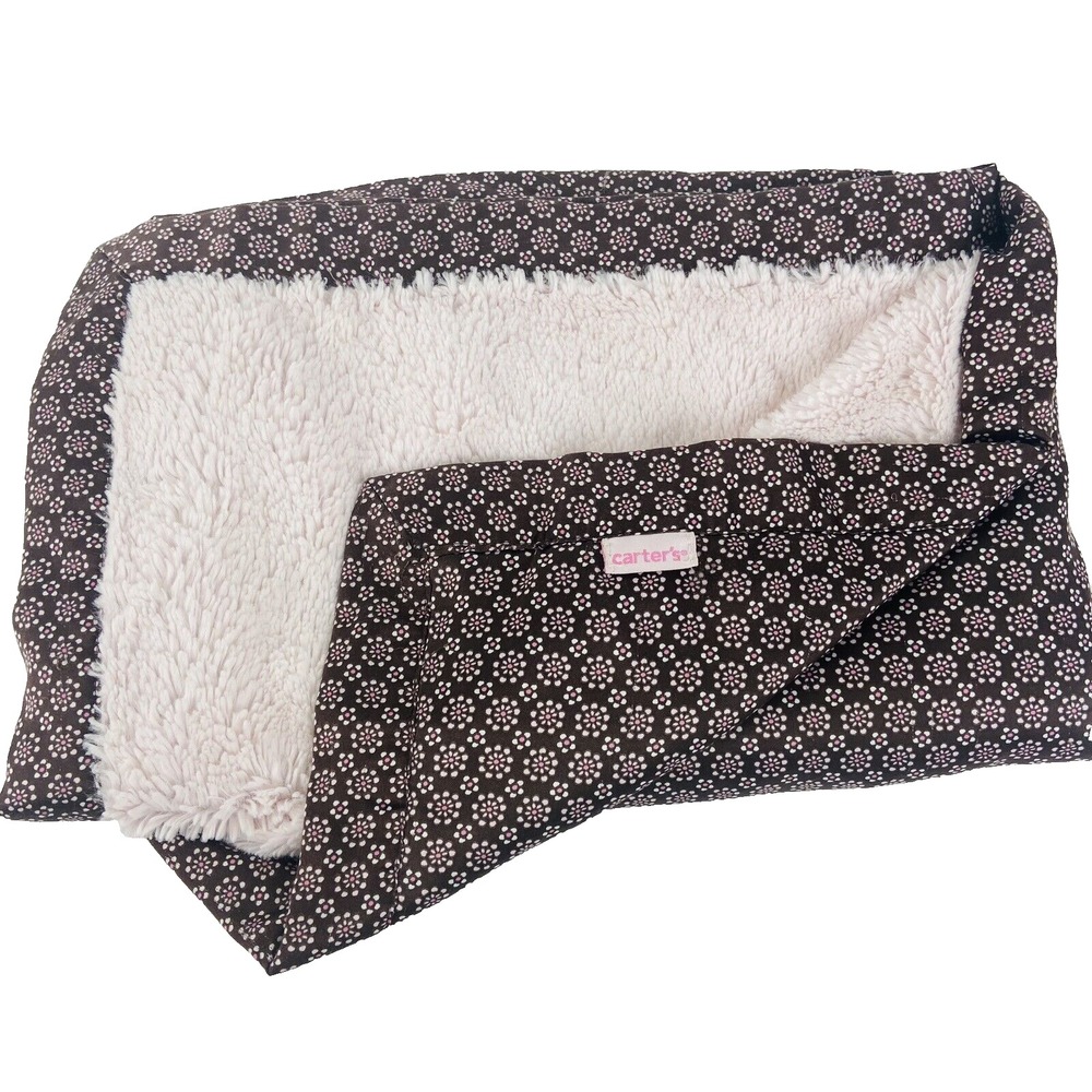 Carters Pink Brown Floral Plush Satin Back Trim Baby Blanket Security Lovey